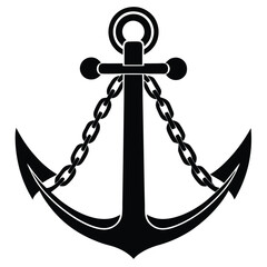 Canvas Print - Nautical Anchor Line Art Vector Silhouette Design.