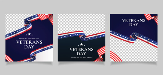 Wall Mural - united states of america veterans day social media post design template