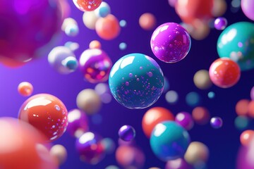 An array of colorful abstract spheres floating effortlessly against a dynamic purple backdrop.