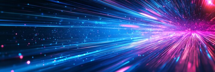 Poster - An abstract digital background features dynamic vibrant light streams and intricate color patterns, symbolizing advanced technology, data flow, and scientific exploration in modern society