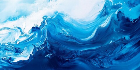 Poster - An abstract illustration of ocean waves, showcasing textured layers of blue and white oil paint strokes. It beautifully evokes the serene and captivating essence of the sea in all its glory