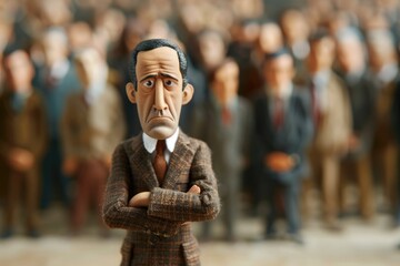 A miniature figure of a businessman dressed in suit and tie