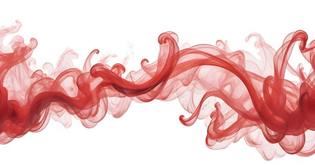 Artistic composition of swirling red ink suspended in water, creating a dynamic, flowing pattern against a white background.
