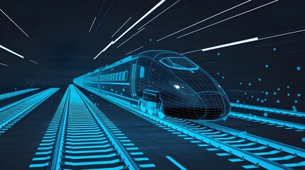 Futuristic Trn Speeding Through Tunnel with Blue Glowing Lines