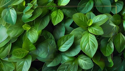 Wall Mural - Vibrant Green Leaves Framed by Nature, Showcasing Fresh Foliage and Botanical Minimalism for Organic Growth Enthusiasts