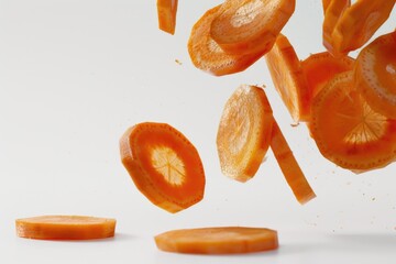 Freshly cut oranges arranged on a clean white background, suitable for use in food or lifestyle photography