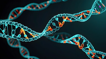  Artifical Intelligence generated DNA molecule. Chemisty and biology science education concept.