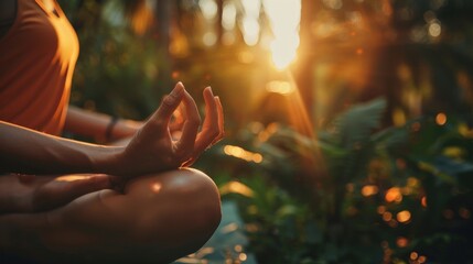 Close-up of a person practicing mindfulness meditation in a serene setting with soft natural light