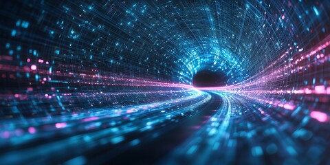 Fototapete - Explore the captivating digital tunnel showcasing vibrant data streams, reflecting todays advanced technology and exceptional network capabilities in our rapidly evolving digital age