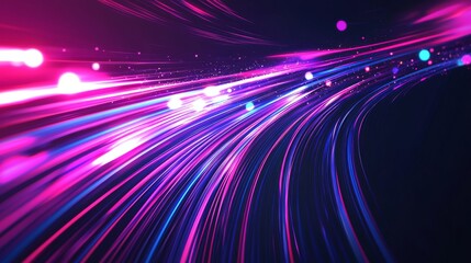 Wall Mural - The neon glow is defocused. A light flare overlay encircles the image. Blur ultraviolet magenta pink purple blue color radiance is reflected on a dark abstract background.