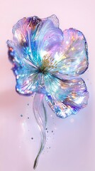 Wall Mural -   Close-up photo of a flower with water droplets on its stem and glistening petals