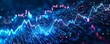 Abstract background with digital data and stock market charts on blue glowing lights, AI technology concept.
