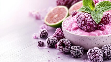 Wall Mural -   A bowl of fruit with a leaf on top and surrounding fruits