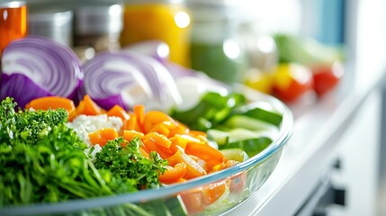 Wall Mural -  A bowl of mixed vegetables including carrots, onions, broccoli, and celery (26 tokens