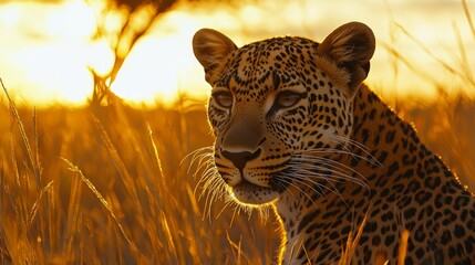 Nature of Africa. Leopard sunset, Panthera pardus shortidgei, nature habitat, big spotted cat in nature habitat, sunny day on the savannah, Zimbabwe. Nature of Africa.