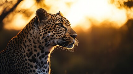 Wall Mural - Taking pictures of wildlife in Africa. Leopard sunset, Panthera pardus shortidgei in nature habitat, big wild cat in nature habitat, sunny day on the savannah, Zimbabwe. Big wild cat in nature