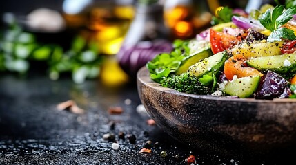 Wall Mural -   Close-up of bowl containing broccoli, carrots, cucumbers and other vegetables