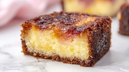 Wall Mural -   Close-up photo of a slice of cake on a plate, with one bite removed and the surrounding cake visible