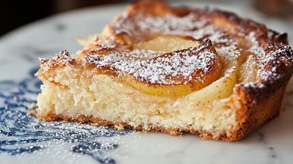 Wall Mural -   A Pastry with Powdered Sugar on a Blue-White Plate