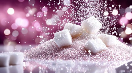 Wall Mural -   A mound of sugar cubes stacked on another mound of sugar cubes atop a table