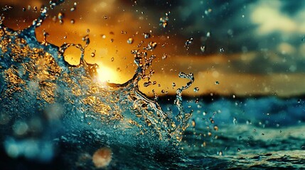 Wall Mural -   Water splashing on a sunset lake