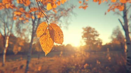 Wall Mural -   A close-up of a leaf on a tree with sunlight filtering through the foliage and trees surrounding it