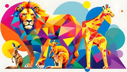 Colorful Geometric Animals in Abstract Art