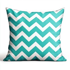 Soft pillow with geometric pattern in green and white isolated on transparent background