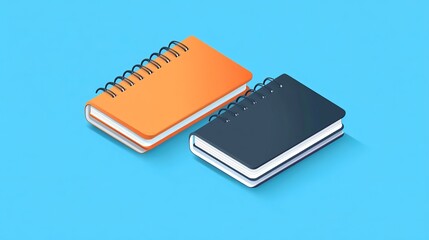 3D isometric illustration of a spiral notebook or notepad in both closed and open positions Flat style isolated vector for presentations infographics websites apps and printing