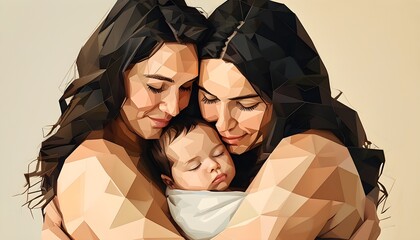 Wall Mural - Tender Moments: A Mother’s Embrace with Her Sleeping Child, Symbolizing Love, Protection, and New Beginnings