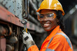 © David - Confident Afro-Caribbean woman working in rail industry, symbolizing women thriving in male-dominated careers