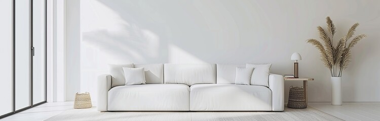 Poster - Minimalist Living Room with White Sofa and Pampas Grass