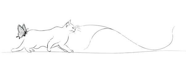 Naklejka na meble A cat is chasing a butterfly