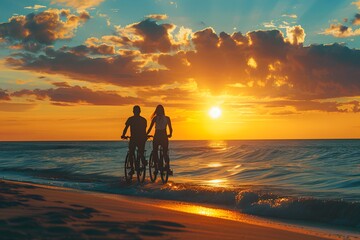 Romantic Sunset Bike Ride Along the Beach