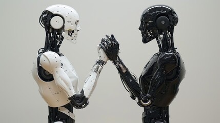 Wall Mural - Black and White Robots Holding Hands