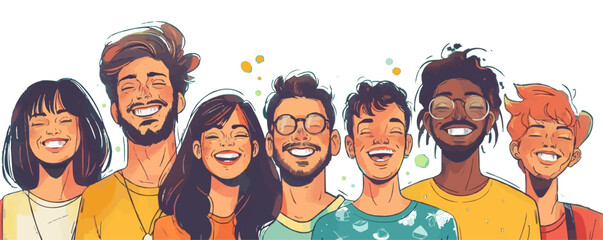 Happy positive people, group. Hand drawn style vector design illustrations.