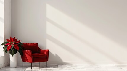 Canvas Print - Minimalist Living Room with Red Armchair and Poinsettia