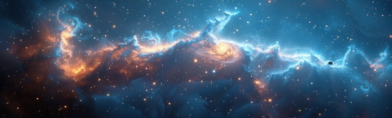Wall Mural - Bird flying over a very large galaxy, banner, copy space