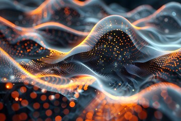Aufkleber - Abstract Digital Waves with Glowing Particles in a Futuristic Landscape
