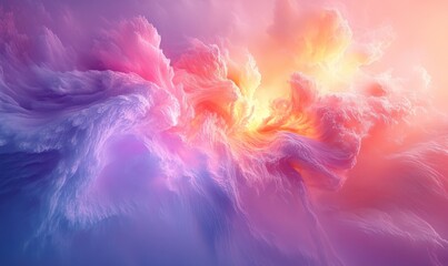 Wall Mural - A vibrant, abstract depiction of swirling clouds in pastel colors.