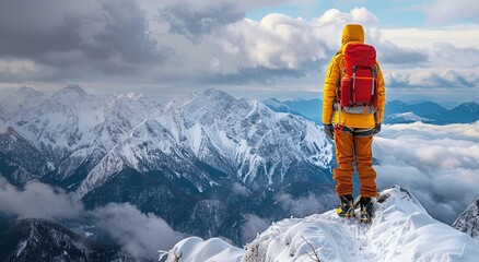 Poster - Hiker on Snowy Mountain Peak