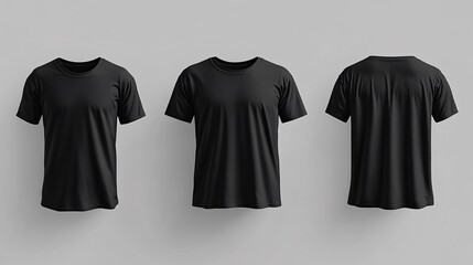 Poster - Black man's T-shirt with short sleeves with rear and side view on a gray background