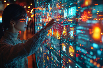 Poster - An image of a person scrolling through product images on a high-resolution screen, showcasing an e-commerce website. Concept of visual shopping.