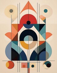 Wall Mural - Abstract Geometric Shapes and Lines in Bauhaus Poster Design Graphic Art Illustration
