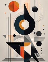 Wall Mural - Modernist Bauhaus Poster with Geometric Circles and Lines Graphic Art Illustration