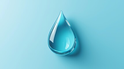 The illustration shows a single, blue, shiny raindrop on a transparent grey background.