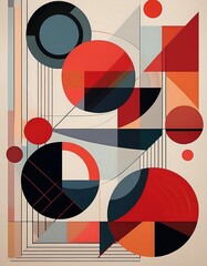 Wall Mural - Bauhaus Inspired Geometric Shapes and Lines Minimalistic Poster Graphic Art Illustration