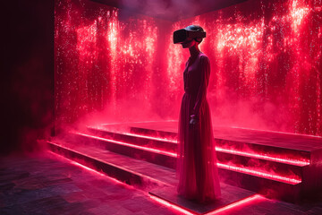 Poster - an avatar performing in a virtual theater production, with digital scenery and special effects enhan
