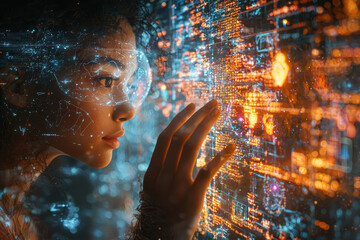 Poster - an avatar interacting with a digital landscape, customizing their virtual environment with various d