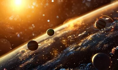 Sticker - Solar system planets aligned in star field, Video